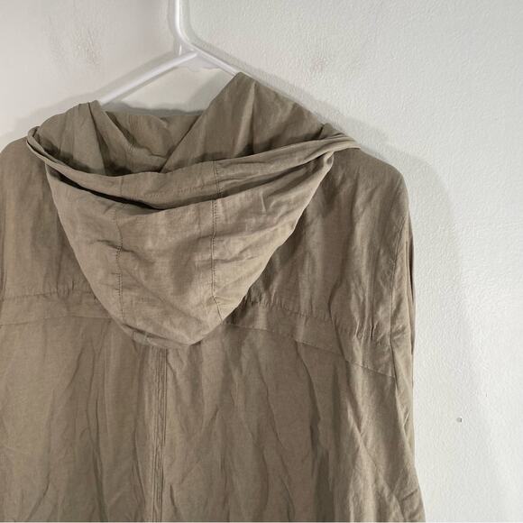 Eileen Fisher Anorak Hooded Jacket Organic Cotton Blend Khaki 1X Lightweight - Picture 10 of 14